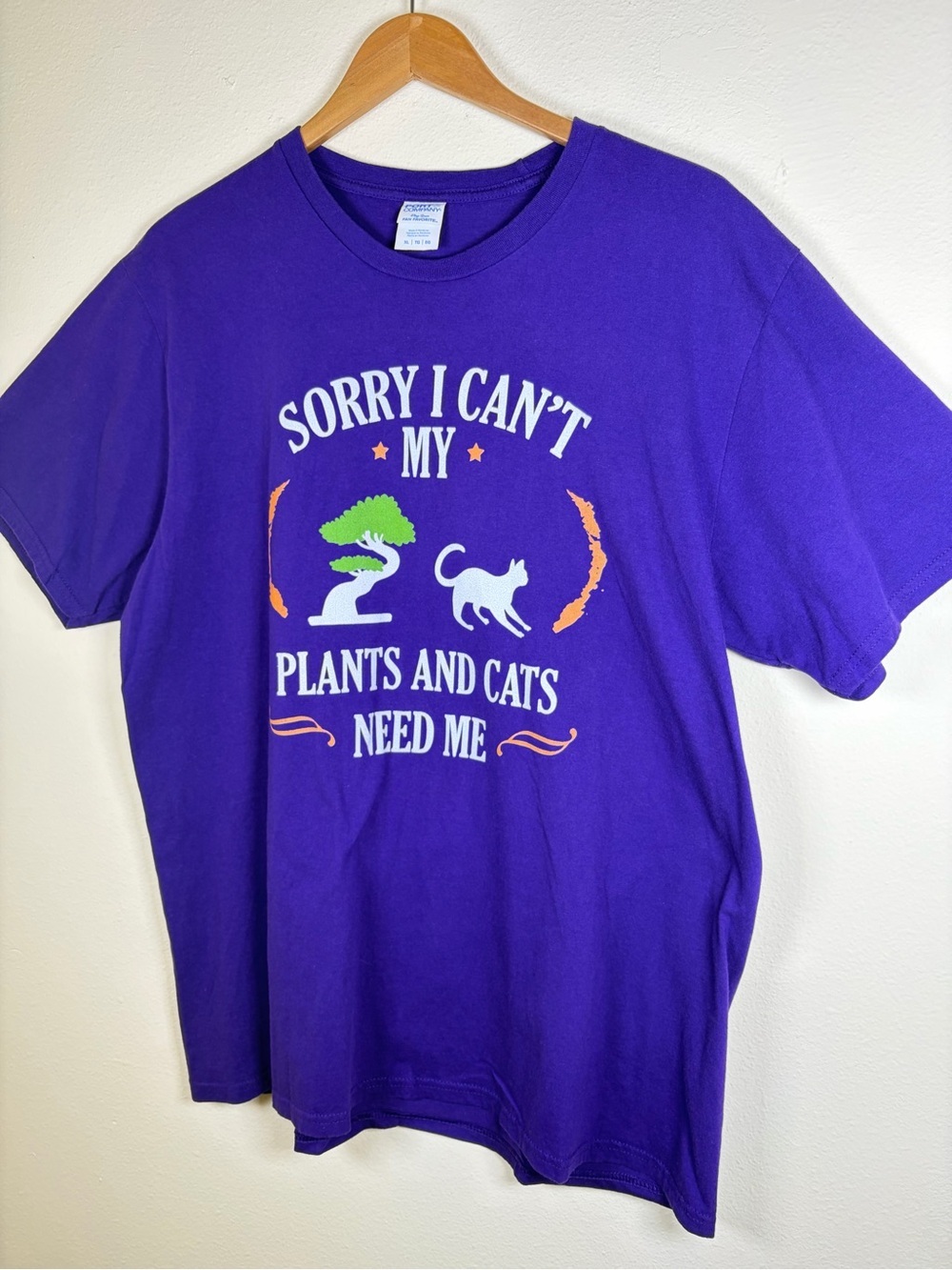 Port & Company Purple Sorry I Canβt My Plants & Cats Need Me Graphic Tee XL